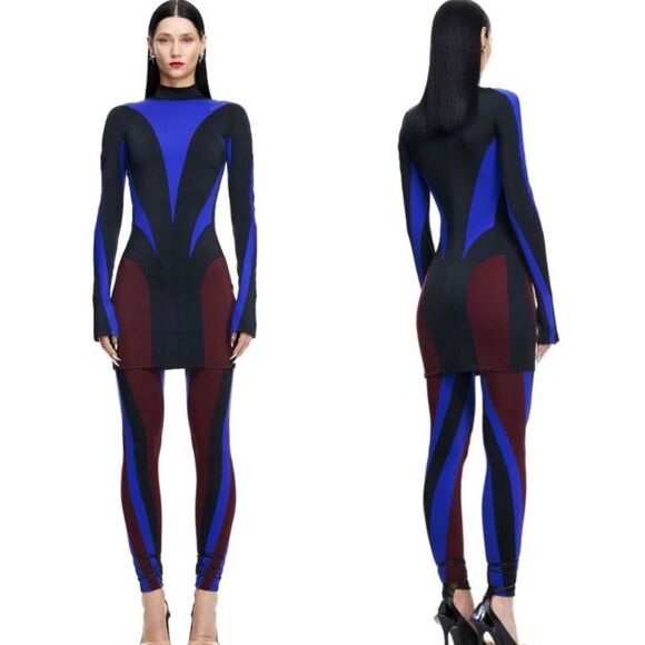 MUGLER x H&M Collab NWT Size XXL Spiral Paneled Mini Dress Colorblocked Bodycon - Picture 3 of 12